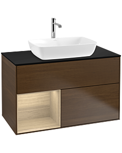 Villeroy und Boch Finion Waschtischunterschrank F772PCGN 100cm, Abdeckplatte black matt, Regale Oak Veneer, Walnut veneer