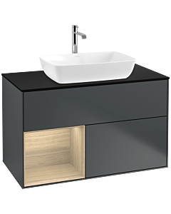 Villeroy und Boch Finion Villeroy und Boch F772PCHG 100cm, plaque de finition noir mat, étagères Oak Veneer , Midnight Blue Matt Lacquer