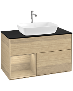 Villeroy und Boch Finion Villeroy und Boch F772PCPC 100cm, plaque de finition noir mat, étagères Oak Veneer , Oak Veneer