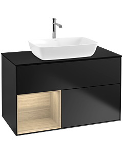 Villeroy und Boch Finion Waschtischunterschrank F772PCPD 100cm, Abdeckplatte black matt, Regale Oak Veneer, Black matt lacquer