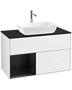 Villeroy und Boch Finion Villeroy und Boch F772PDGF 100cm, plaque de finition noir mat, étagères laqué noir mat, laqué blanc brillant