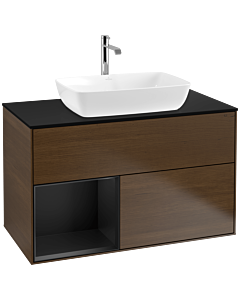 Villeroy und Boch Finion Villeroy und Boch Finion F772PDGN 100cm, cover plate black matt, shelves black matt lacquer, walnut veneer