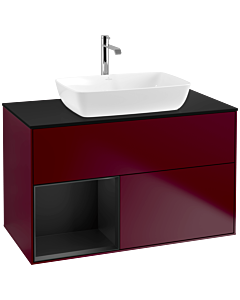 Villeroy und Boch Finion Waschtischunterschrank F772PDHB 100cm, Abdeckplatte black matt, Regale Black matt lacquer, Peony Matt