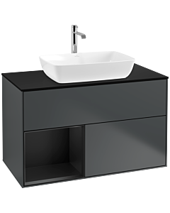 Villeroy und Boch Finion Waschtischunterschrank F772PDHG 100cm, Abdeckplatte black matt, Regale Black matt lacquer, Midnight Blue Matt Lacquer