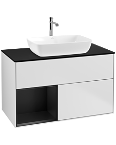 Villeroy und Boch Finion Waschtischunterschrank F772PDMT 100cm, Abdeckplatte black matt, Regale Black matt lacquer, White matt lacquer