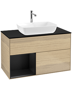 Villeroy und Boch Finion Villeroy und Boch F772PDPC 100cm, plaque de finition noir mat, étagères laqué noir mat, Oak Veneer