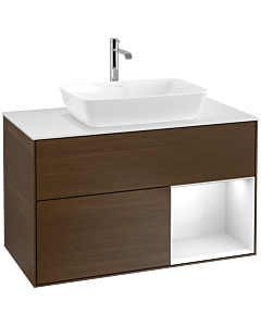 Villeroy und Boch Finion Villeroy und Boch Finion F781GFGN 100cm, cover plate white matt, shelves Glossy white lacquer, walnut veneer