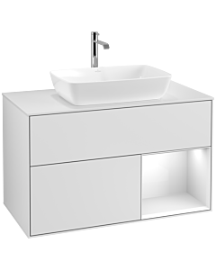 Villeroy und Boch Finion Waschtischunterschrank F781GFMT 100cm, Abdeckplatte white matt, Regale Glossy white lacquer, White matt lacquer