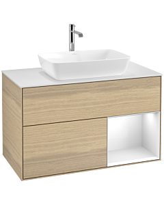 Villeroy und Boch Finion Villeroy und Boch Finion F781GFPC 100cm, cover plate white matt, shelves Glossy white lacquer, Oak Veneer