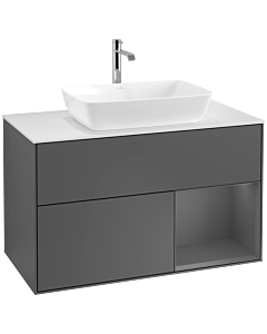 Villeroy und Boch Finion Villeroy und Boch F781GKGK 100cm, plaque de recouvrement blanc mat, étagères Laque anthracite mat, Anthracite mat