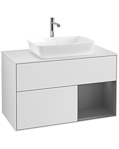 Villeroy und Boch Finion Villeroy und Boch F781GKMT 100cm, plaque de finition blanc mat, étagères laqué anthracite mat, laqué blanc mat