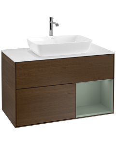 Villeroy und Boch Finion Villeroy und Boch F781GMGN 100cm, plateau blanc mat, étagères laqué mat, placage noyer