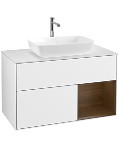 Villeroy und Boch Finion Villeroy und Boch F781GNGF 100cm, plaque de finition blanc mat, étagères Walnut Veneer , laqué blanc brillant