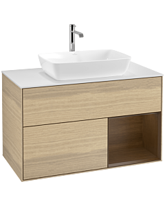 Villeroy und Boch Finion Villeroy und Boch F781GNPC 100cm, plaque de finition blanc mat, étagères Walnut Veneer , Oak Veneer