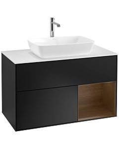 Villeroy und Boch Finion Waschtischunterschrank F781GNPD 100cm, Abdeckplatte white matt, Regale Walnut Veneer, Black matt lacquer