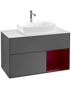 Villeroy und Boch Finion Villeroy und Boch F781HBGK 100cm, plaque de recouvrement blanc mat, étagères Peony laqué mat, anthracite mat