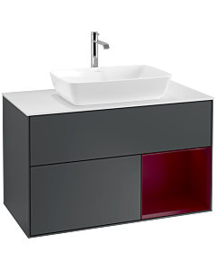 Villeroy und Boch Finion Waschtischunterschrank F781HBHG 100cm, Abdeckplatte white matt, Regale Peony matt lacquer, Midnight Blue Matt Lacquer