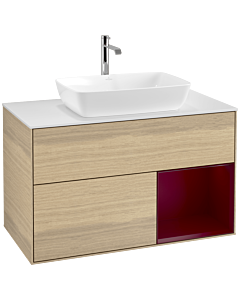 Villeroy und Boch Finion Villeroy und Boch Finion F781HBPC 100cm, cover plate white matt, shelves Peony matt lacquer, Oak Veneer