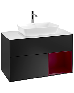 Villeroy und Boch Finion Villeroy und Boch F781HBPD 100cm, plaque de recouvrement blanc mat, étagères Peony laqué mat, laqué noir mat