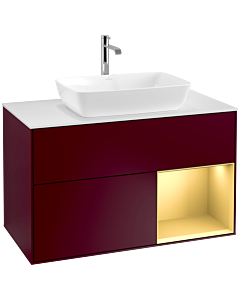 Villeroy und Boch Finion Waschtischunterschrank F781HFHB 100cm, Abdeckplatte white matt, Regale Gold matt lacquer, Peony Matt