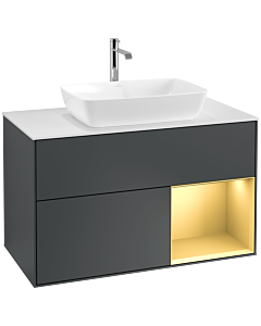 Villeroy und Boch Finion Waschtischunterschrank F781HFHG 100cm, Abdeckplatte white matt, Regale Gold matt lacquer, Midnight Blue Matt Lacquer
