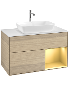 Villeroy und Boch Finion Villeroy und Boch Finion F781HFPC 100cm, cover plate white matt, shelves gold matt lacquer, Oak Veneer