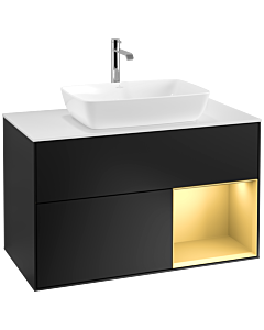 Villeroy und Boch Finion Villeroy und Boch F781HFPD 100cm, plaque de recouvrement blanc mat, étagères laqué or mat, laqué noir mat