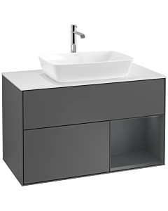 Villeroy und Boch Finion Villeroy und Boch F781HGGK 100cm, plaque de recouvrement blanc mat, étagères Laque mat minuit, anthracite mat