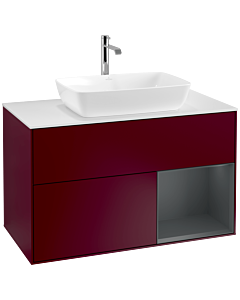 Villeroy und Boch Finion Villeroy und Boch F781HGHB 100cm, plaque de recouvrement blanc mat, étagères laqué mat Midnight, Peony Matt