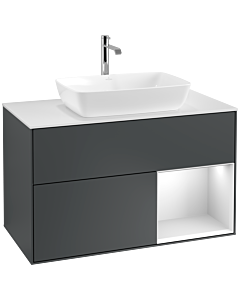 Villeroy und Boch Finion Waschtischunterschrank F781MTHG 100cm, Abdeckplatte white matt, Regale White matt lacquer, Midnight Blue Matt Lacquer