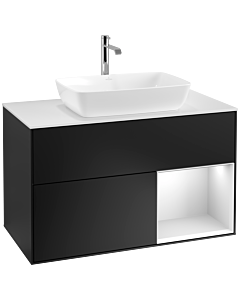 Villeroy und Boch Finion Villeroy und Boch F781MTPD 100cm, plaque de recouvrement blanc mat, étagères laqué blanc mat, laqué noir mat