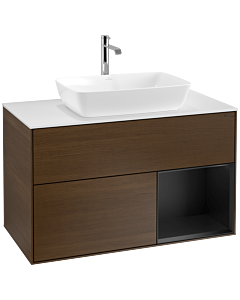 Villeroy und Boch Finion Villeroy und Boch Finion F781PDGN 100cm, cover plate white matt, shelves black matt lacquer, walnut veneer