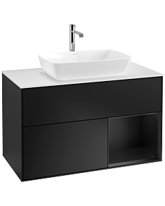 Villeroy und Boch Finion Villeroy und Boch F781PDPD 100cm, plaque de recouvrement blanc mat, étagères laqué noir mat, laqué noir mat