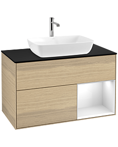 Villeroy und Boch Finion Villeroy und Boch Finion F782GFPC 100cm, cover plate black matt, shelves Glossy white lacquer, Oak Veneer