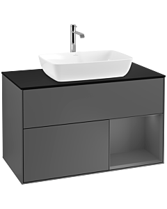 Villeroy und Boch Finion Waschtischunterschrank F782GKGK 100cm, Abdeckplatte black matt, Regale Anthracite matt lacquer, Anthracite matt