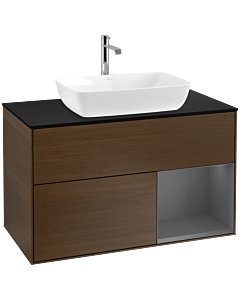 Villeroy und Boch Finion Villeroy und Boch Finion F782GKGN 100cm, cover plate black matt, shelves anthracite matt lacquer, walnut veneer
