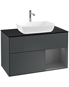 Villeroy und Boch Finion Villeroy und Boch F782GKHG 100cm, plaque de recouvrement noir mat, étagères laqué anthracite mat, Midnight Blue Matt Lacquer