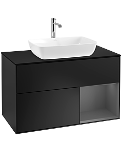 Villeroy und Boch Finion Waschtischunterschrank F782GKPD 100cm, Abdeckplatte black matt, Regale Anthracite matt lacquer, Black matt lacquer