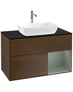 Villeroy und Boch Finion Villeroy und Boch Finion F782GMGN 100cm, cover plate black matt, shelves olive matt lacquer, walnut veneer