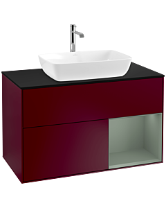 Villeroy und Boch Finion Villeroy und Boch F782GMHB 100cm, plaque de finition noir mat, étagères laqué mat olive, Peony Matt