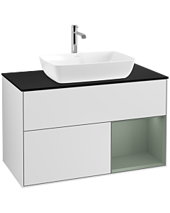 Villeroy und Boch Finion Villeroy und Boch F782GMMT 100cm, plaque de recouvrement noir mat, étagères laqué olive mat, laqué blanc mat