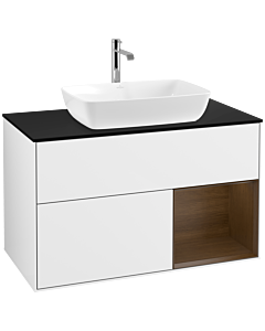 Villeroy und Boch Finion Villeroy und Boch Finion F782GNGF 100cm, cover plate black matt, shelves Walnut Veneer , glossy white lacquer