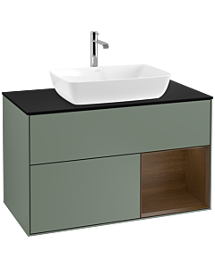 Villeroy und Boch Finion Villeroy und Boch F782GNGM 100cm, plaque de recouvrement noir mat, étagères Walnut Veneer , Olive Matt Lacquer