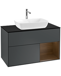 Villeroy und Boch Finion Villeroy und Boch F782GNHG 100cm, plaque de finition noir mat, étagères Walnut Veneer , Midnight Blue Matt Lacquer