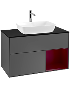 Villeroy und Boch Finion Villeroy und Boch F782HBGK 100cm, plaque de finition noir mat, étagères Peony laqué mat, anthracite mat