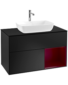 Villeroy und Boch Finion Waschtischunterschrank F782HBPD 100cm, Abdeckplatte black matt, Regale Peony matt lacquer, Black matt lacquer