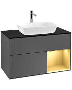 Villeroy und Boch Finion Waschtischunterschrank F782HFGK 100cm, Abdeckplatte black matt, Regale Gold matt lacquer, Anthracite matt