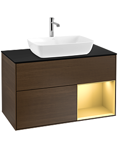 Villeroy und Boch Finion Villeroy und Boch Finion F782HFGN 100cm, cover plate black matt, shelves gold matt lacquer, walnut veneer