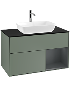 Villeroy und Boch Finion Villeroy und Boch F782HGGM 100cm, plaque de finition noir mat, étagères laqué mat minuit, Olive Matt Lacquer