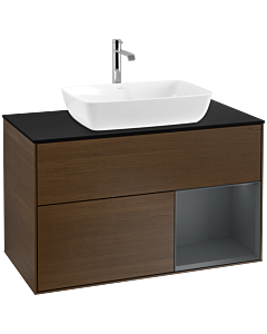 Villeroy und Boch Finion Villeroy und Boch F782HGGN 100cm, plaque de finition noire mate, étagères laqué mat Midnight, placage noyer